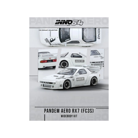 Mazda RX7 (FC3S) "Pandem Aero" Widebody Kit White with Graphics 1/64 Diecast Model Car by Inno Models-Inno Models-ModelCars.com