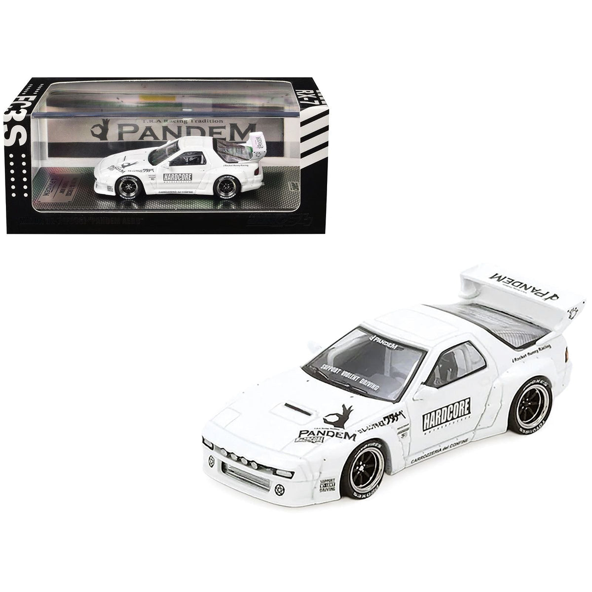 Mazda RX7 (FC3S) "Pandem Aero" Widebody Kit White with Graphics 1/64 Diecast Model Car by Inno Models-Inno Models-ModelCars.com