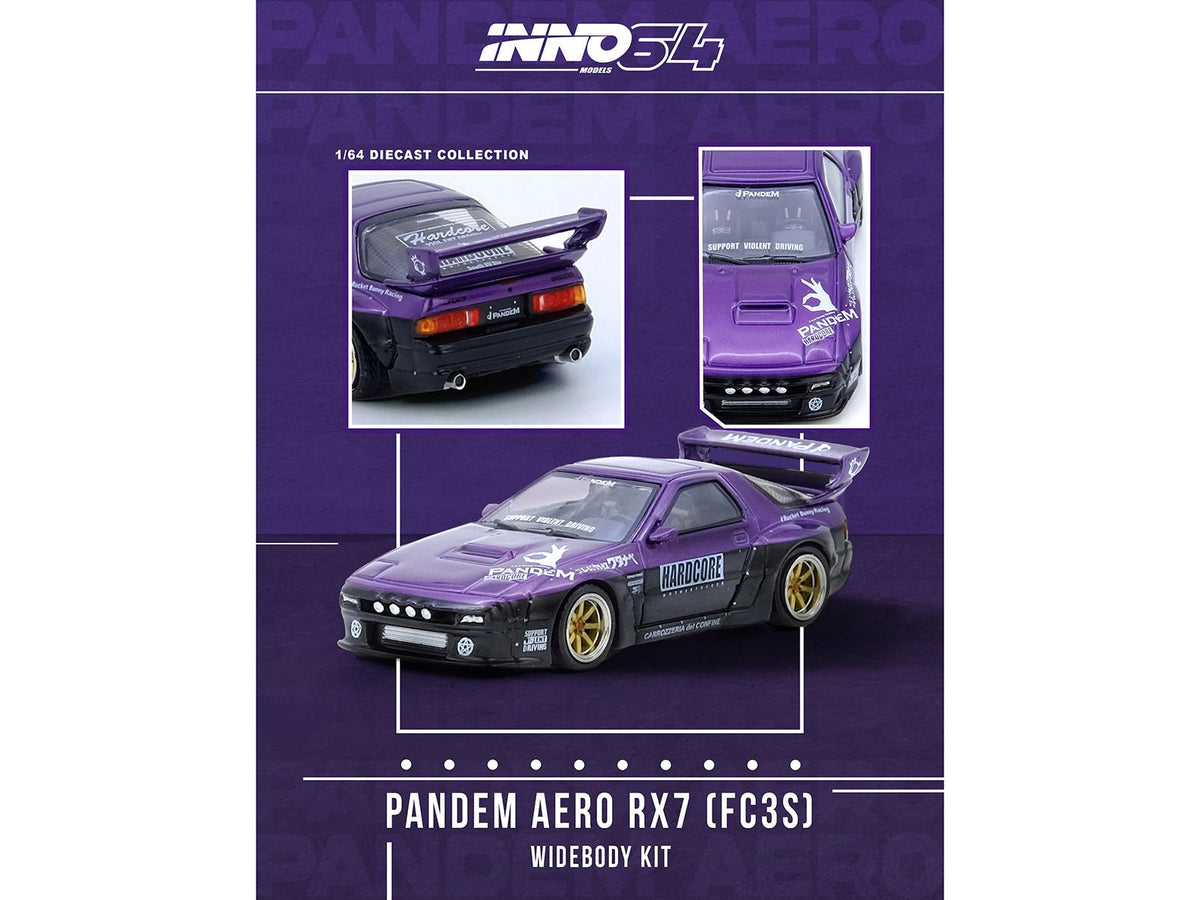 Mazda RX7 (FC3S) "Pandem Rocket Bunny" Kit Purple Metallic and Black 1/64 Diecast Model Car by Inno Models-Inno Models-ModelCars.com