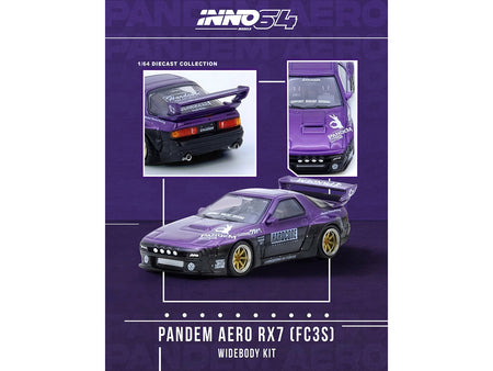 Mazda RX7 (FC3S) "Pandem Rocket Bunny" Kit Purple Metallic and Black 1/64 Diecast Model Car by Inno Models-Inno Models-ModelCars.com