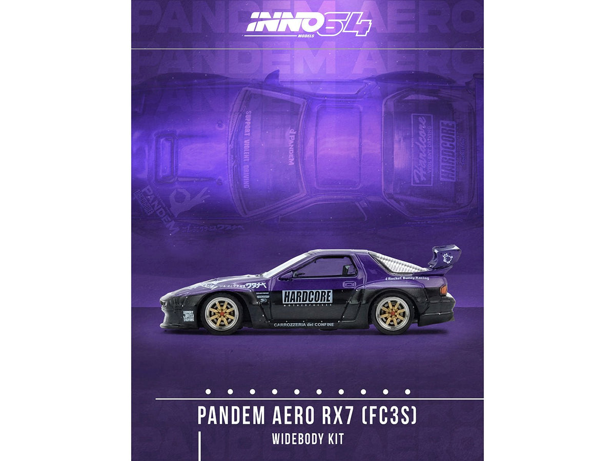 Mazda RX7 (FC3S) "Pandem Rocket Bunny" Kit Purple Metallic and Black 1/64 Diecast Model Car by Inno Models-Inno Models-ModelCars.com
