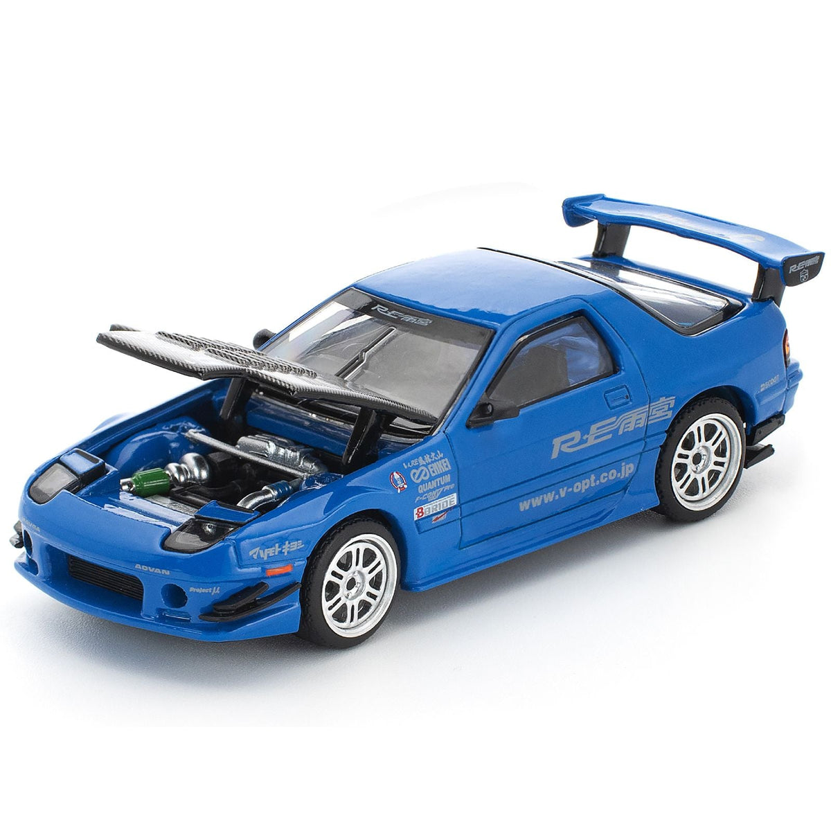 Mazda RX7 (FC3S) RE Amemiya RHD (Right Hand Drive) Blue Metallic with Carbon Hood 1/64 Diecast Model Car by Pop Race-Pop Race-ModelCars.com