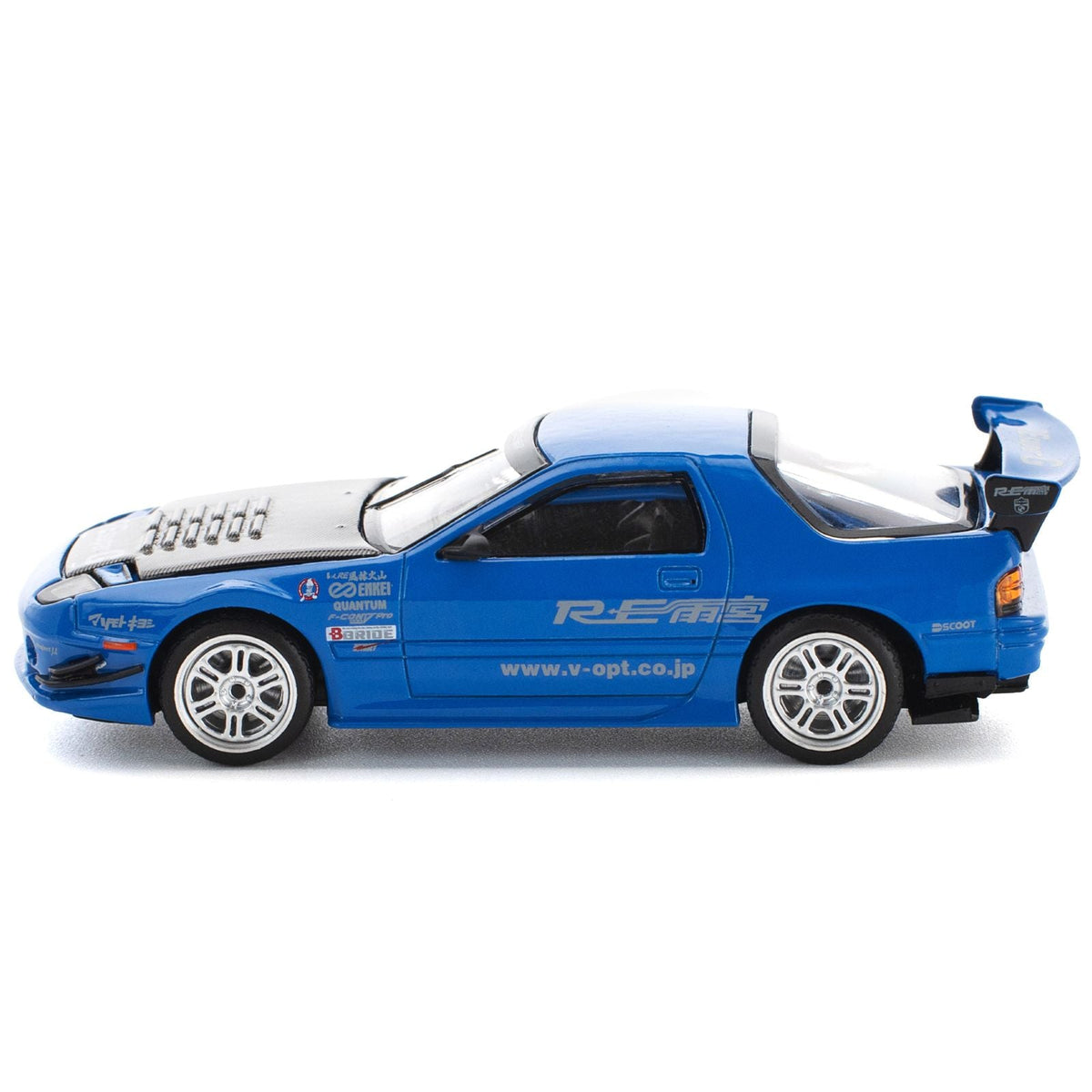 Mazda RX7 (FC3S) RE Amemiya RHD (Right Hand Drive) Blue Metallic with Carbon Hood 1/64 Diecast Model Car by Pop Race-Pop Race-ModelCars.com