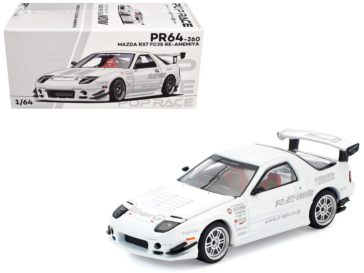 Mazda RX7 (FC3S) RE Amemiya RHD (Right Hand Drive) White 1/64 Diecast Model Car by Pop Race-Pop Race-ModelCars.com