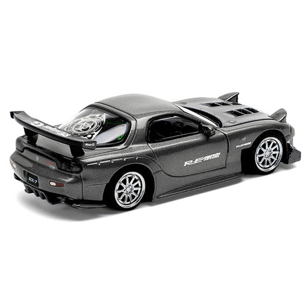 Mazda RX7 (FD) "RE Amemiya" Widebody RHD (Right Hand Drive) Gunmetal Gray Metallic with Carbon Hood 1/64 Diecast Model Car by Pop Race-Pop Race-ModelCars.com