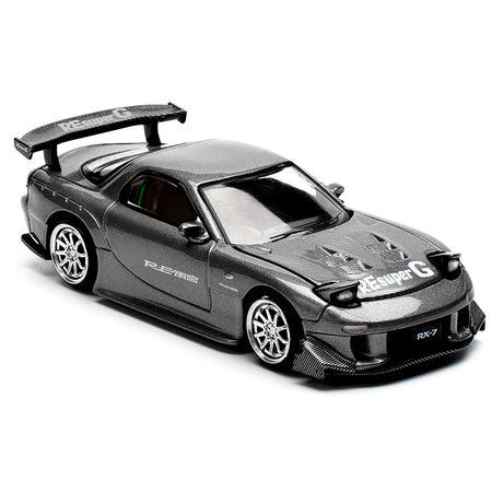 Mazda RX7 (FD) "RE Amemiya" Widebody RHD (Right Hand Drive) Gunmetal Gray Metallic with Carbon Hood 1/64 Diecast Model Car by Pop Race-Pop Race-ModelCars.com