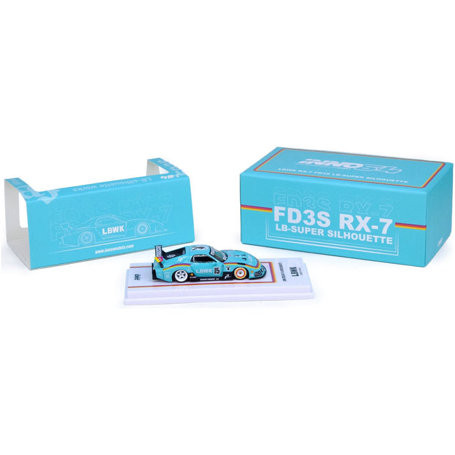 Mazda RX7 (FD3S) LB - Super - Silhouette RHD (Right Hand Drive) 15 Light Blue with Stripes 1/64 Diecast Model Car by Inno Models - Inno Models - ModelCars.com