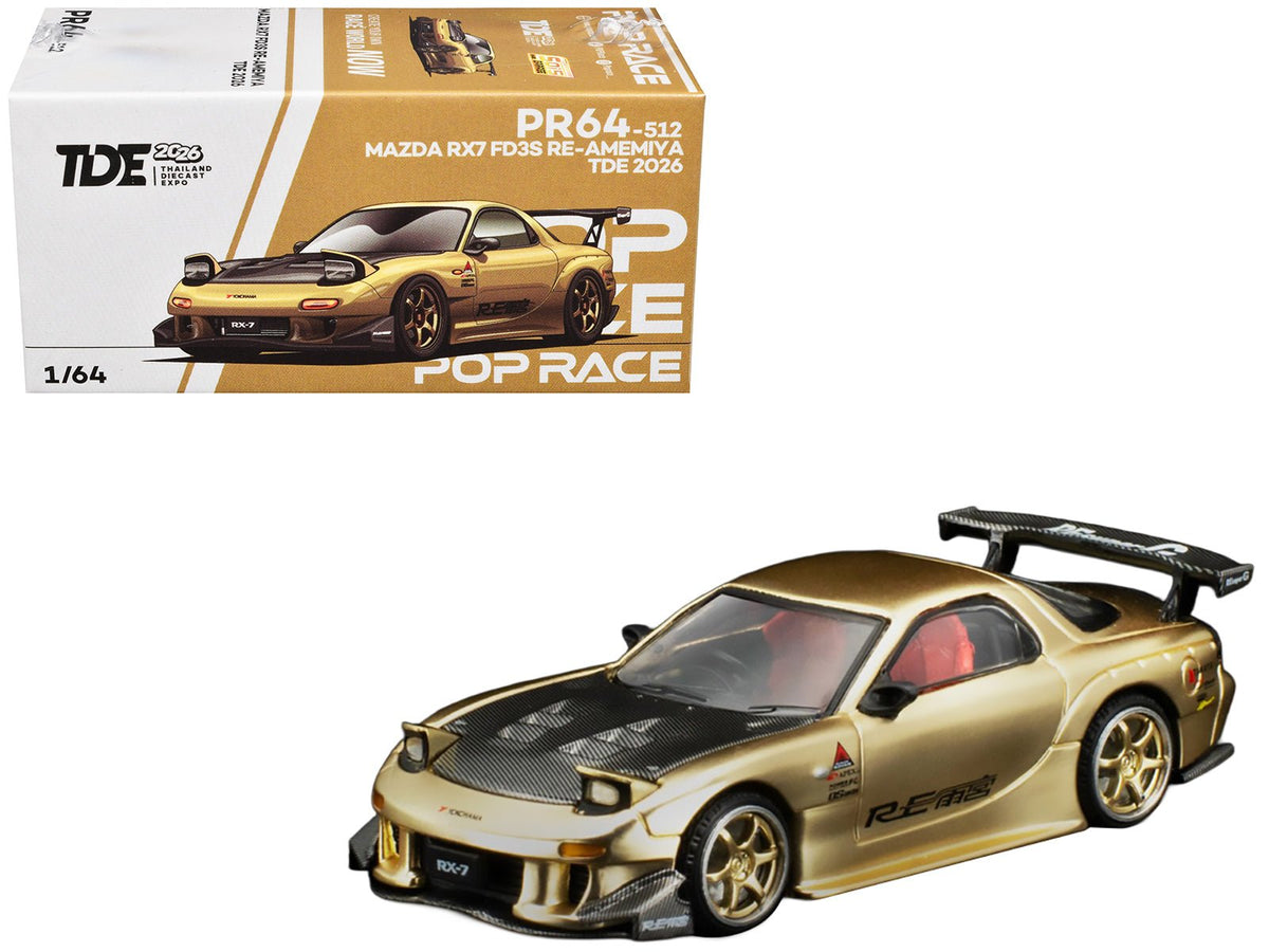 Mazda RX7 (FD3S) RE Amemiya RHD (Right Hand Drive) Gold Metallic with Carbon Hood "Thailand Diecast Expo 2026" 1/64 Diecast Model Car by Pop Race-Pop Race-ModelCars.com