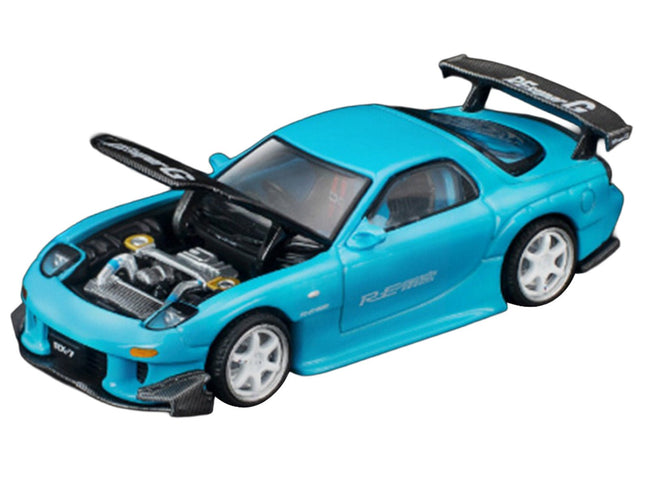 Mazda RX7 (FD3S) RE Amemiya RHD (Right Hand Drive) Light Blue with Carbon Hood "Tokyo Auto Salon 2026" 1/64 Diecast Model Car by Pop Race-Pop Race-ModelCars.com