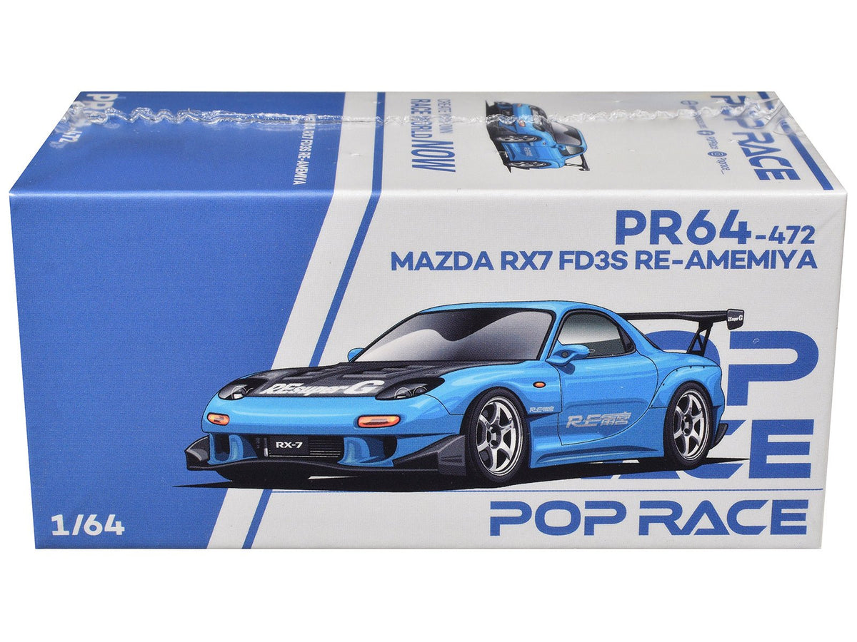 Mazda RX7 (FD3S) RE Amemiya RHD (Right Hand Drive) Light Blue with Carbon Hood "Tokyo Auto Salon 2026" 1/64 Diecast Model Car by Pop Race-Pop Race-ModelCars.com