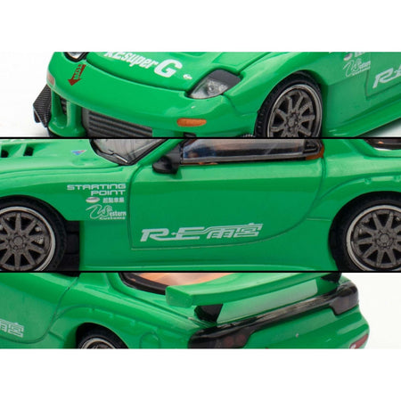 Mazda RX7 "RE Amemiya" Widebody RHD (Right Hand Drive) Green 1/64 Diecast Model Car by Pop Race-Pop Race-ModelCars.com
