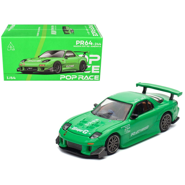 Mazda RX7 "RE Amemiya" Widebody RHD (Right Hand Drive) Green 1/64 Diecast Model Car by Pop Race-Pop Race-ModelCars.com