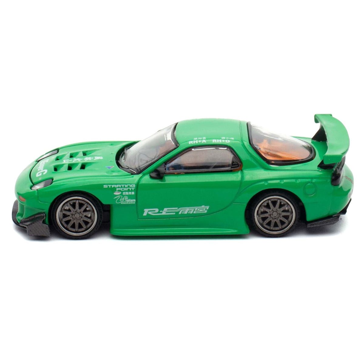 Mazda RX7 "RE Amemiya" Widebody RHD (Right Hand Drive) Green 1/64 Diecast Model Car by Pop Race-Pop Race-ModelCars.com