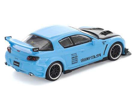 Mazda RX8 RE-Amemiya Widebody RHD (Right Hand Drive) Light Blue with Carbon Hood 1/64 Diecast Model Car by Pop Race-Pop Race-ModelCars.com