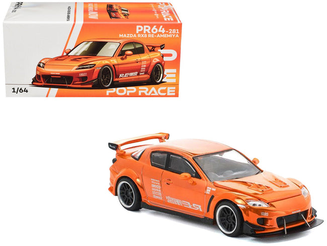 Mazda RX8 RE-Amemiya Widebody RHD (Right Hand Drive) Orange Chrome 1/64 Diecast Model Car by Pop Race-Pop Race-ModelCars.com