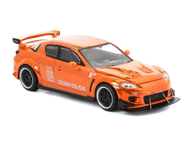 Mazda RX8 RE-Amemiya Widebody RHD (Right Hand Drive) Orange Chrome 1/64 Diecast Model Car by Pop Race-Pop Race-ModelCars.com