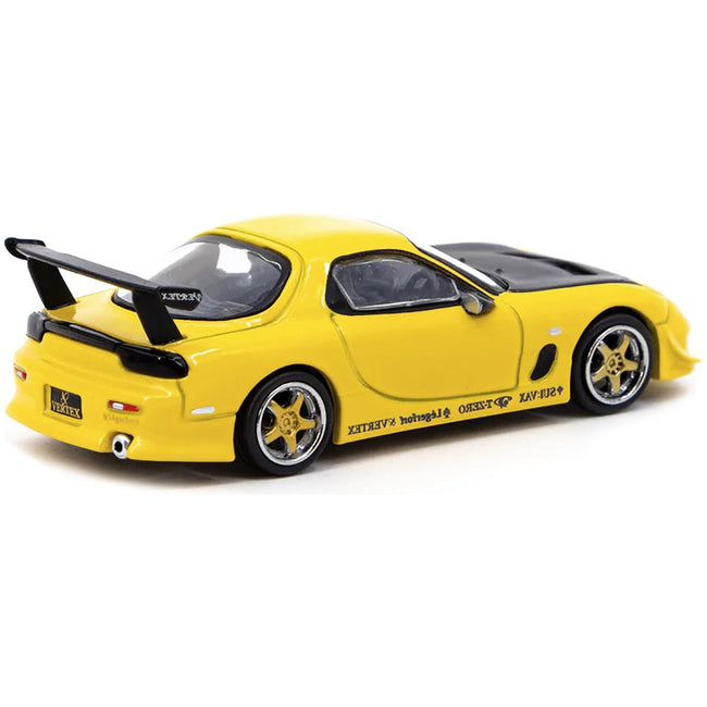 Mazda VERTEX RX - 7 FD3S RHD (Right Hand Drive) Yellow Metallic with Black Hood "Global64" Series 1/64 Diecast Model Car by Tarmac Works - Tarmac Works - ModelCars.com