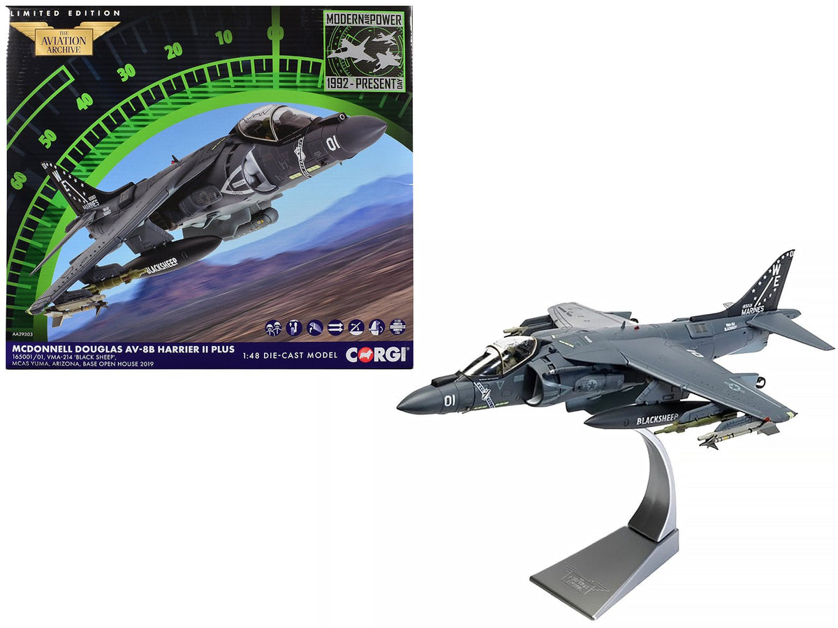 McDonnell Douglas AV-8B Harrier II Plus Aircraft "165001/01 VMA-214 Black Sheep MCAS Yuma" (2019) United States Marine Corps "The Aviation Archive" Series 1/48 Diecast Model by Corgi-Corgi-ModelCars.com