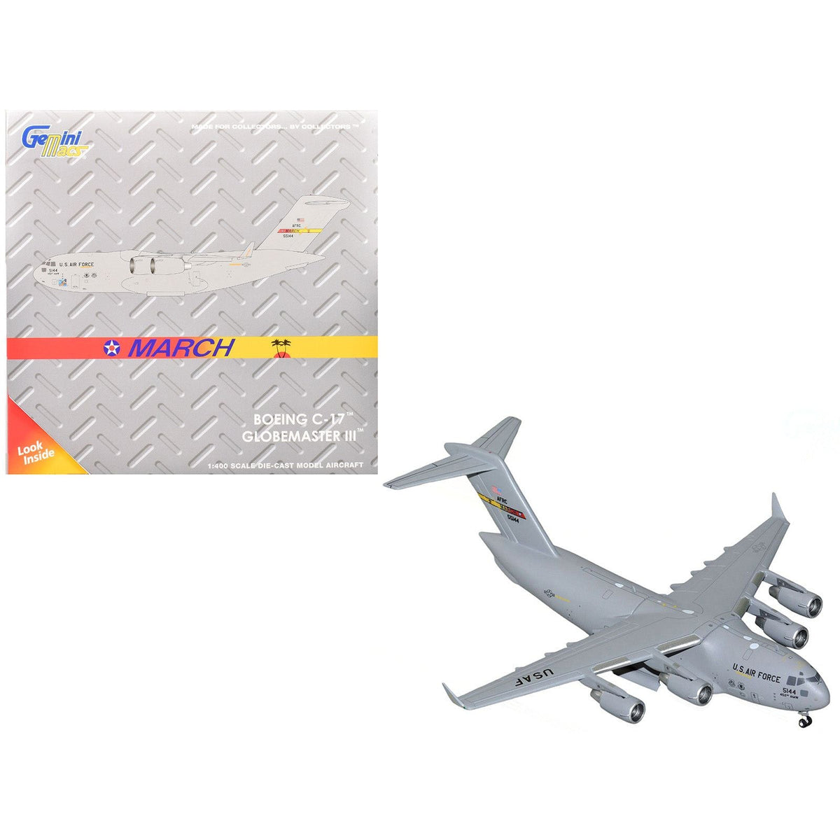 McDonnell Douglas C-17 Globemaster III Transport Aircraft "452nd AMW March ARB" United States Air Force "Gemini Macs" Series 1/400 Diecast Model Airplane by GeminiJets-GeminiJets-ModelCars.com