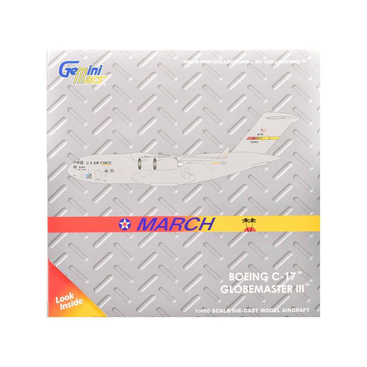 McDonnell Douglas C-17 Globemaster III Transport Aircraft "452nd AMW March ARB" United States Air Force "Gemini Macs" Series 1/400 Diecast Model Airplane by GeminiJets-GeminiJets-ModelCars.com