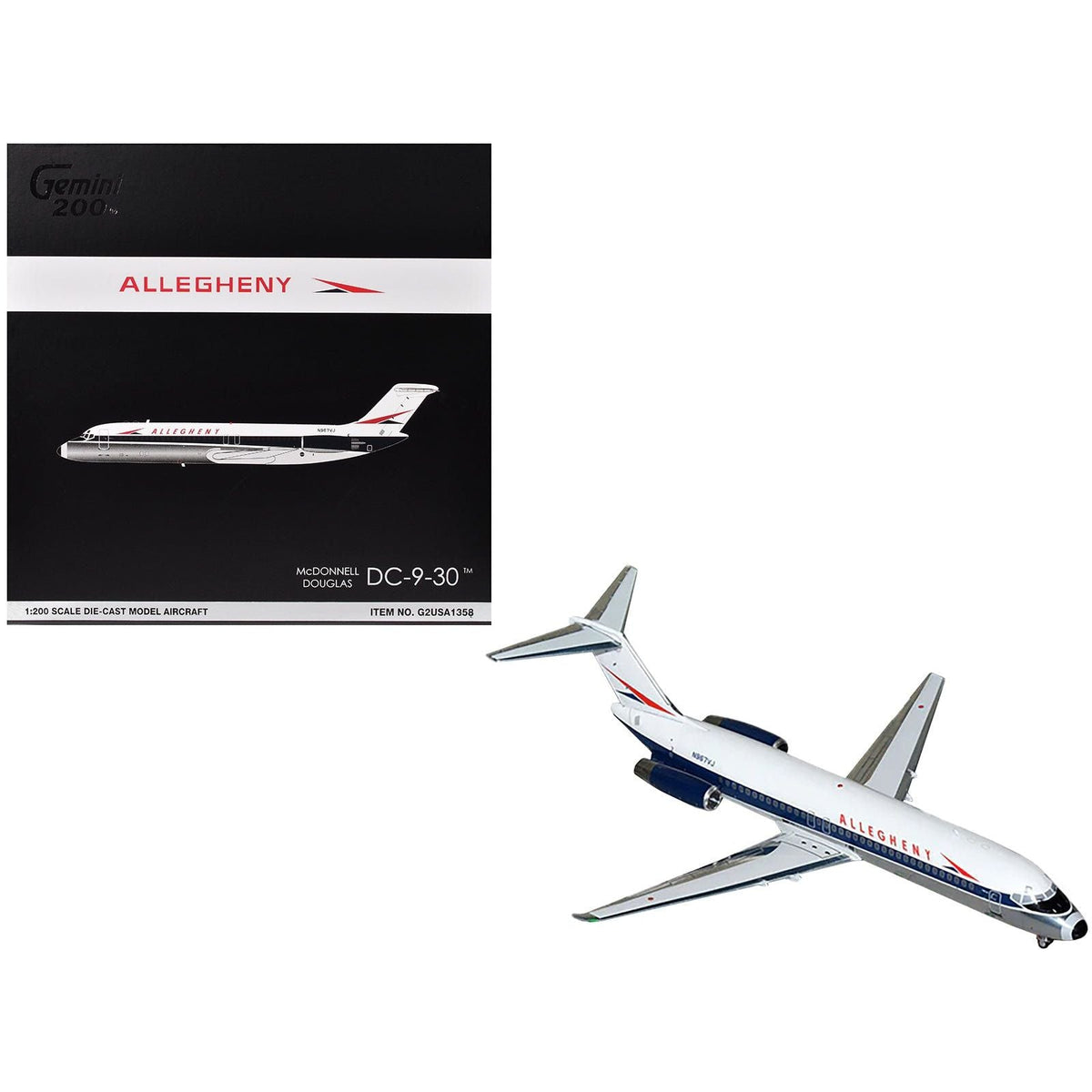 McDonnell Douglas DC-9-30 Commercial Aircraft "Allegheny Airlines" (N967VJ) White with Blue Stripes "Gemini 200" Series 1/200 Diecast Model Airplane by GeminiJets-GeminiJets-ModelCars.com