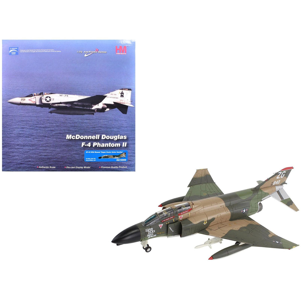 McDonnell Douglas EF - 4C Wild Weasel Fighter - Bomber Aircraft "64 - 0840 67th TFS Korat RTAFB Super Cocks Swiss Samilar" (1971) United States Air Force "Air Power Series" 1/72 Diecast Model by Hobby Master - Hobby Master - ModelCars.com