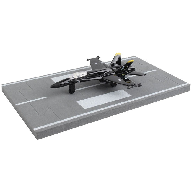 McDonnell Douglas F/A - 18 Hornet Fighter Aircraft Black "United States Navy" with Runway Section Diecast Model Airplane by Runway24 - Runway24 - ModelCars.com