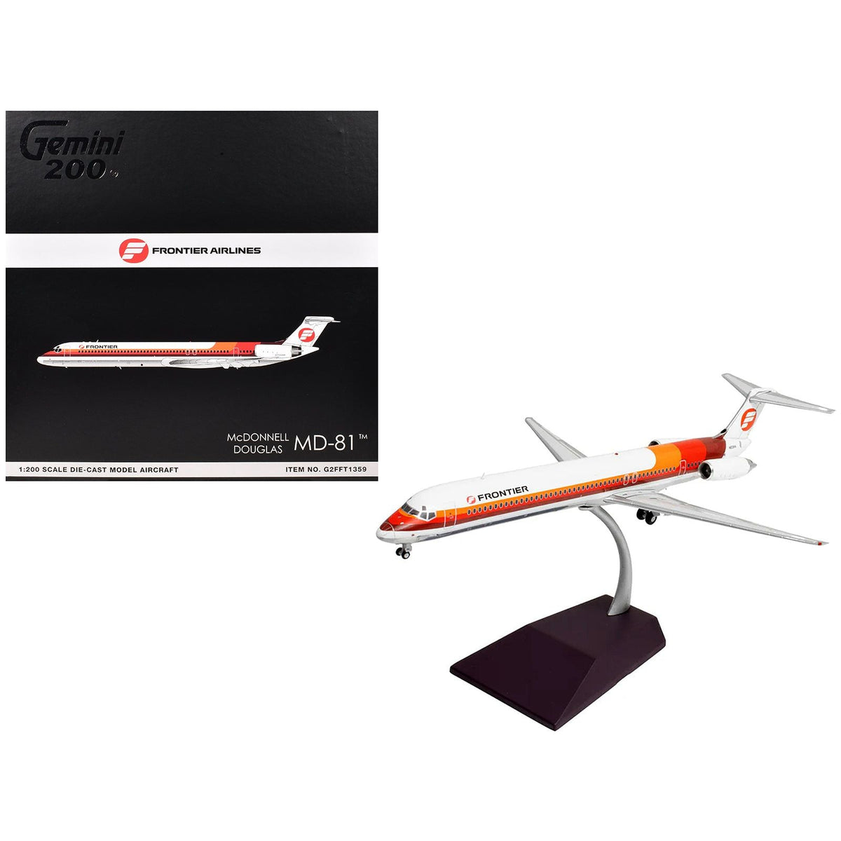 McDonnell Douglas MD-81 Commercial Aircraft "Frontier Airlines" (N859HA) White with Red and Orange Stripes "Gemini 200" Series 1/200 Diecast Model Airplane by GeminiJets-GeminiJets-ModelCars.com