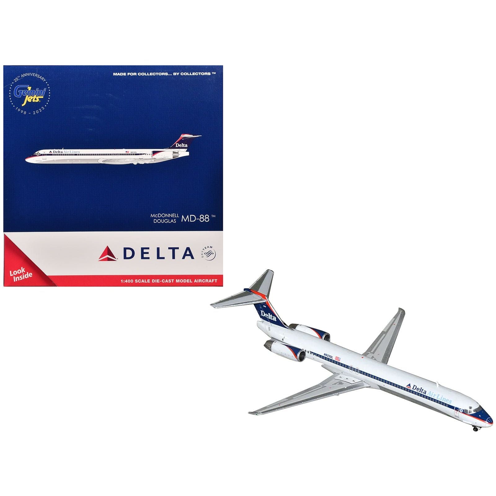 McDonnell Douglas MD - 88 Commercial Aircraft "Delta Air Lines" (N925DL) White with Blue and Red Graphics 1/400 Diecast Model Airplane by GeminiJets - GeminiJets - ModelCars.com