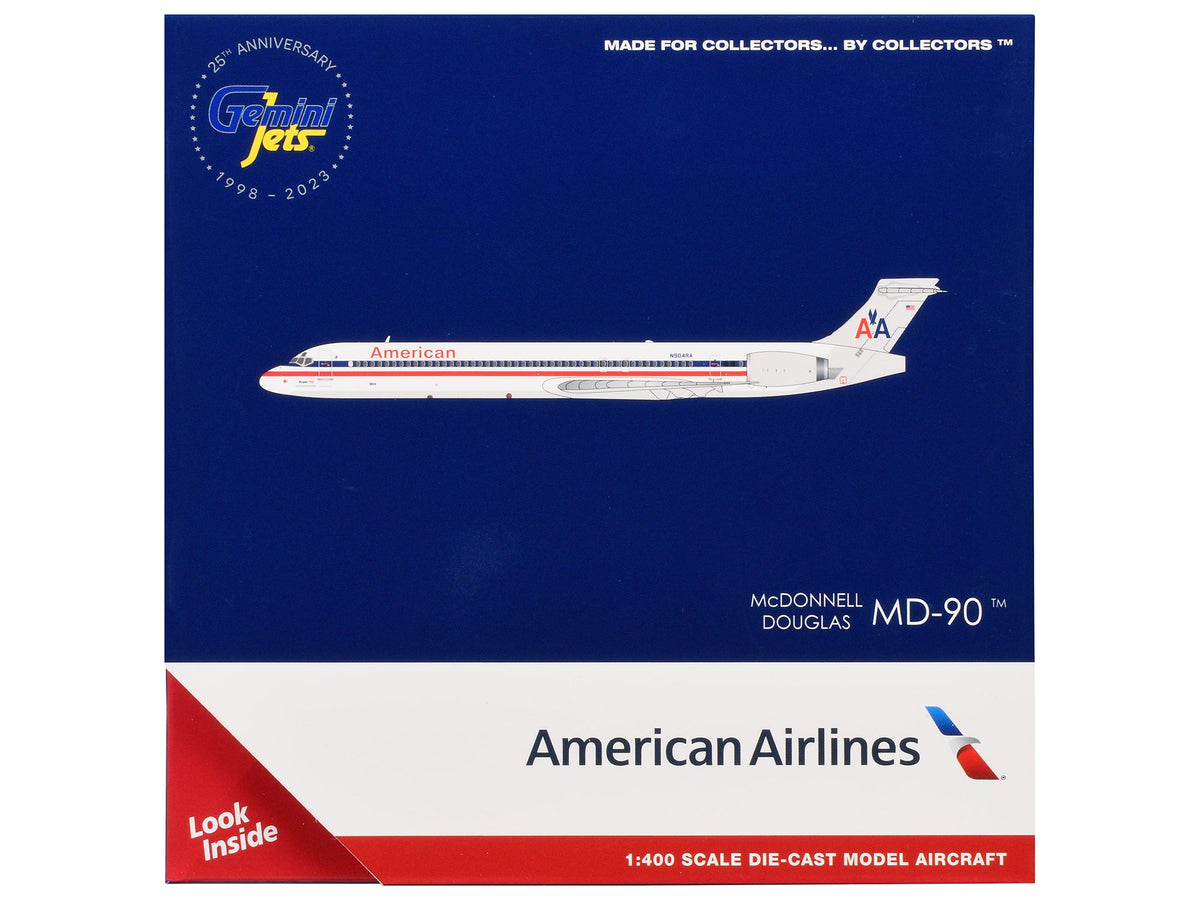 McDonnell Douglas MD-90 Commercial Aircraft "American Airlines" (N904RA) White with Blue and Red Stripes 1/400 Diecast Model Airplane by GeminiJets-GeminiJets-ModelCars.com