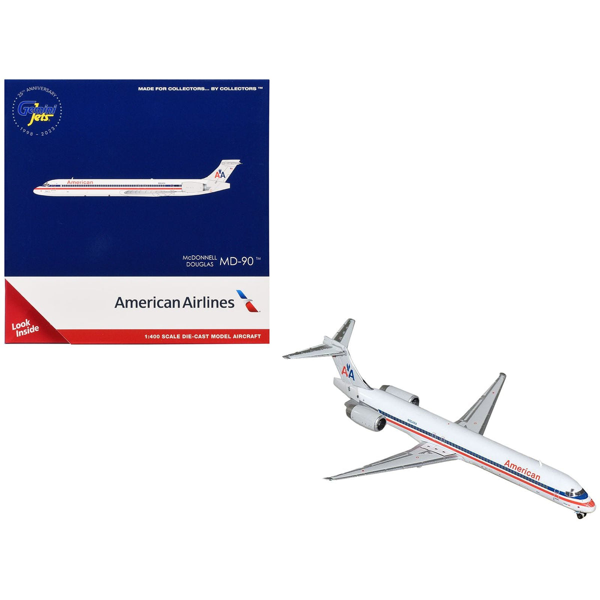 McDonnell Douglas MD-90 Commercial Aircraft "American Airlines" (N904RA) White with Blue and Red Stripes 1/400 Diecast Model Airplane by GeminiJets-GeminiJets-ModelCars.com