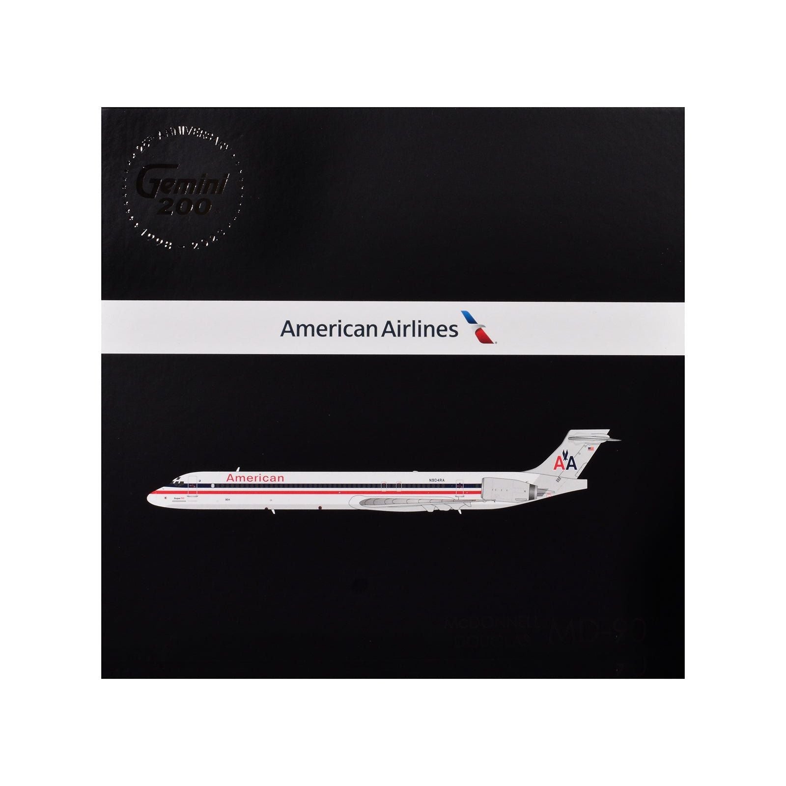 McDonnell Douglas MD - 90 Commercial Aircraft "American Airlines" (N904RA) White with Red and Blue Stripes "Gemini 200" Series 1/200 Diecast Model Airplane by GeminiJets - GeminiJets - ModelCars.com