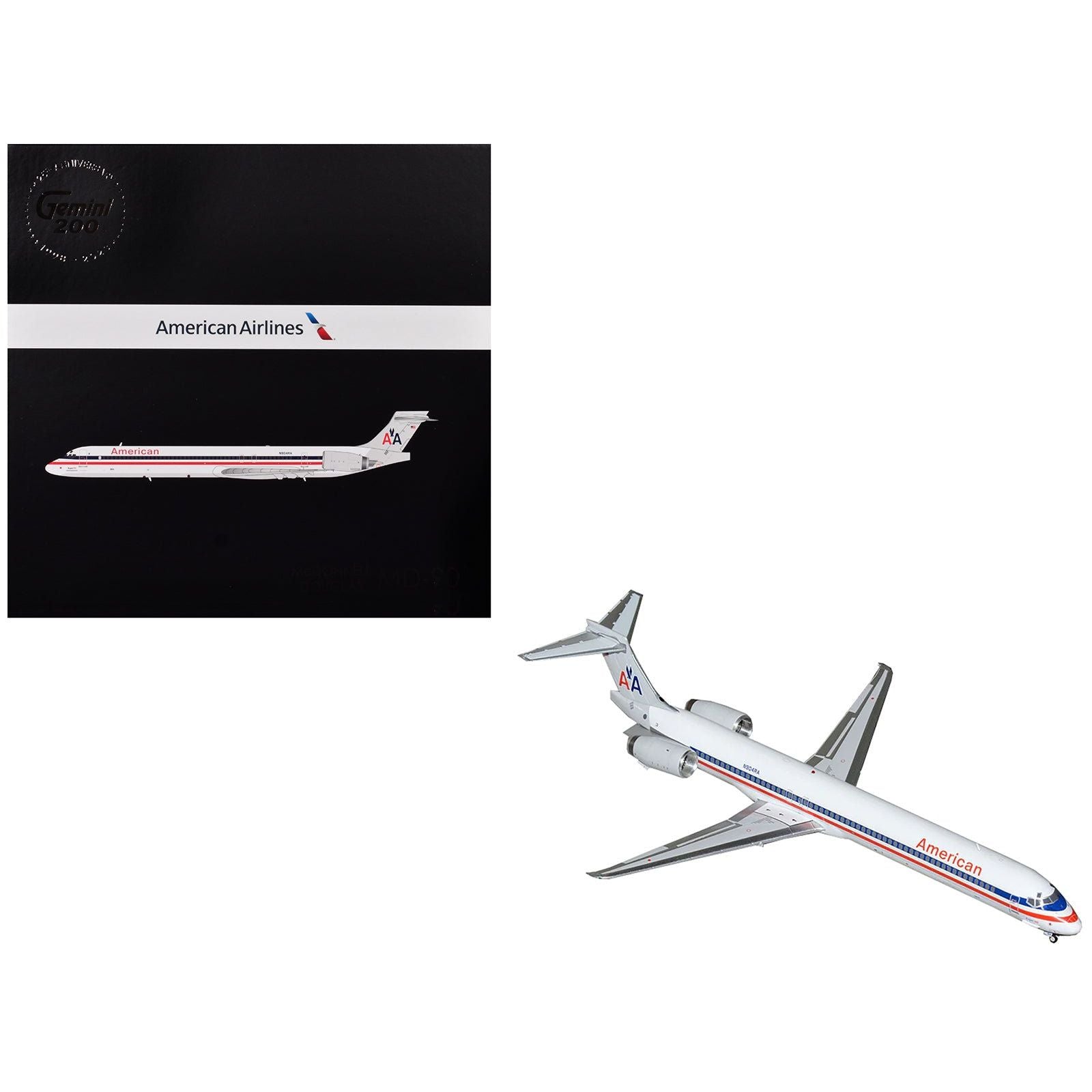 McDonnell Douglas MD - 90 Commercial Aircraft "American Airlines" (N904RA) White with Red and Blue Stripes "Gemini 200" Series 1/200 Diecast Model Airplane by GeminiJets - GeminiJets - ModelCars.com