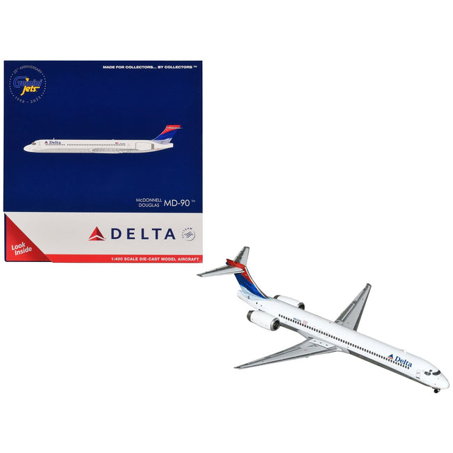 McDonnell Douglas MD-90 Commercial Aircraft "Delta Air Lines" (N910DN) White with Blue and Red Tail 1/400 Diecast Model Airplane by GeminiJets-GeminiJets-ModelCars.com