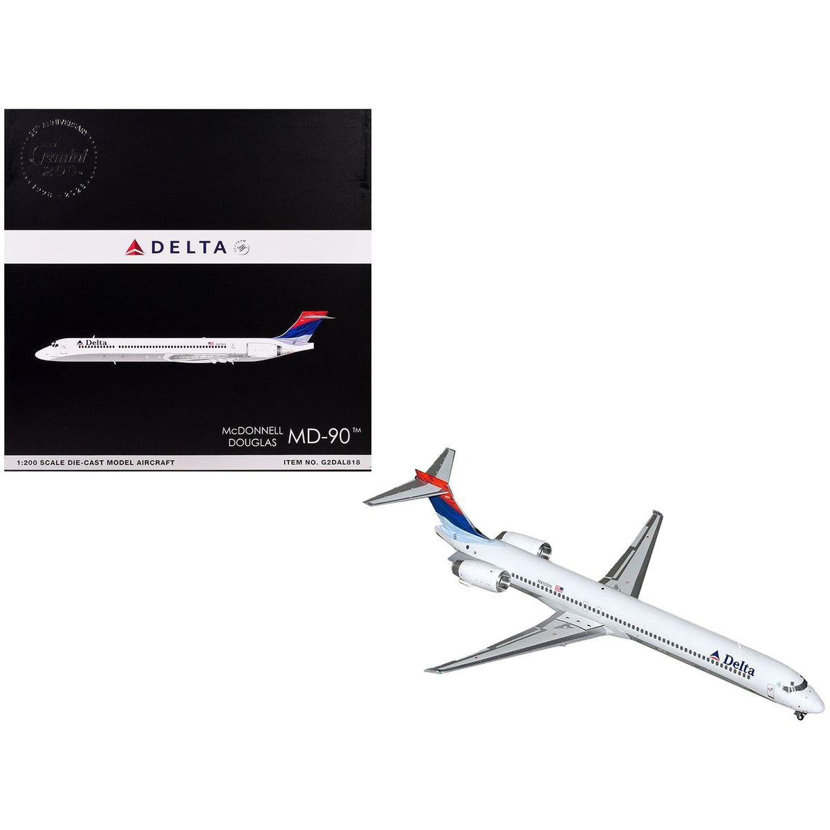 McDonnell Douglas MD-90 Commercial Aircraft "Delta Air Lines" (N910DN) White with Blue and Red Tail "Gemini 200" Series 1/200 Diecast Model Airplane by GeminiJets-GeminiJets-ModelCars.com