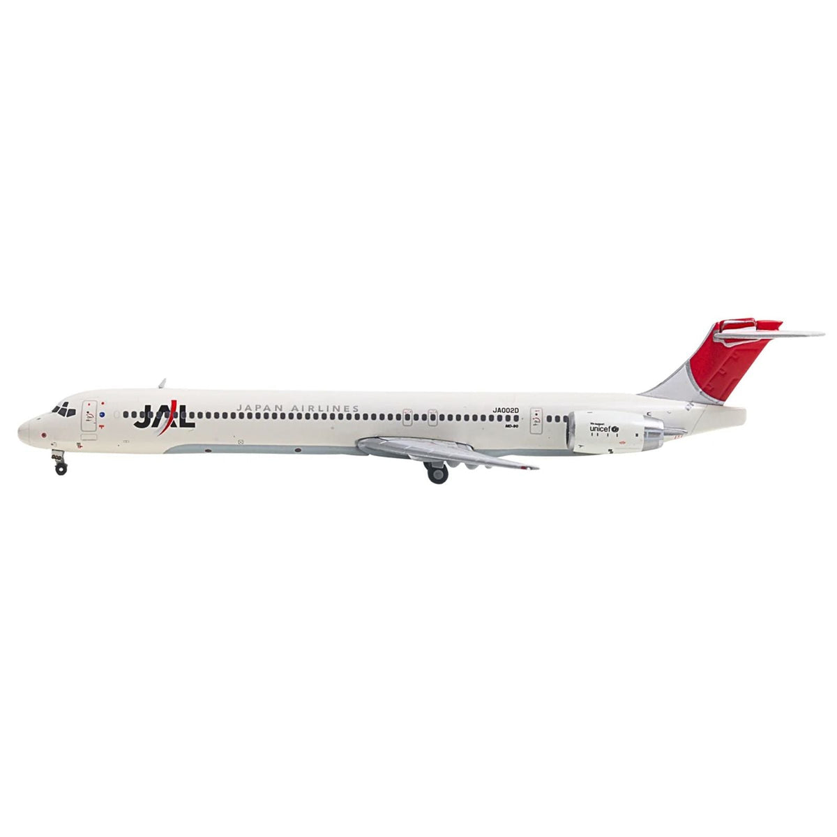 McDonnell Douglas MD-90 Commercial Aircraft "Japan Airines" (JA002D) White with Red Tail 1/400 Diecast Model Airplane by GeminiJets-GeminiJets-ModelCars.com