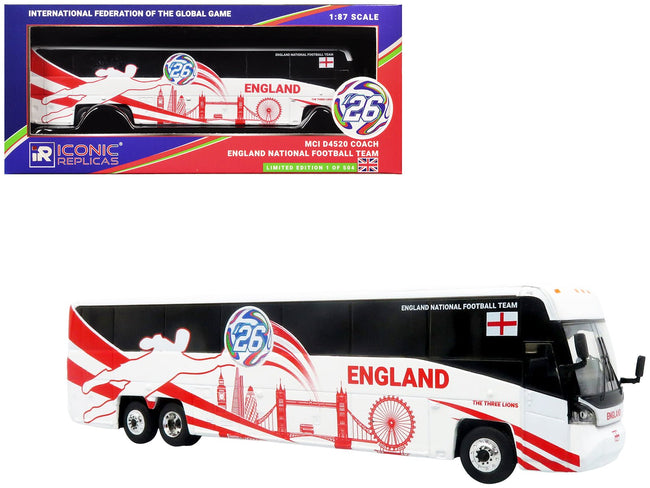 MCI D4520 Coach Bus "England National Football Team" White with Graphics "International Federation of the Global Game" Series Limited Edition to 504 pieces Worldwide 1/87 (HO) Diecast Model by Iconic Replicas-Iconic Replicas-ModelCars.com