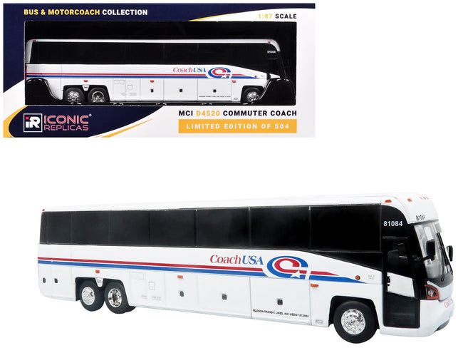 MCI D4520 Commuter Coach Bus "Coach USA" White with Blue and Red Stripes "The Bus & Motorcoach Collection" Limited Edition to 504 pieces Worldwide 1/87 (HO) Scale Diecast Model by Iconic Replicas-Iconic Replicas-ModelCars.com