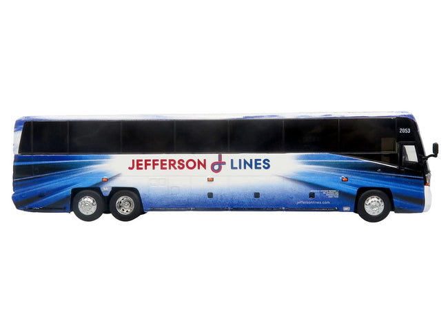 MCI D4520 Commuter Coach Bus "Jefferson Lines" White with Blue Graphics "The Bus & Motorcoach Collection" Limited Edition to 504 pieces Worldwide 1/87 (HO) Scale Diecast Model by Iconic Replicas-Iconic Replicas-ModelCars.com