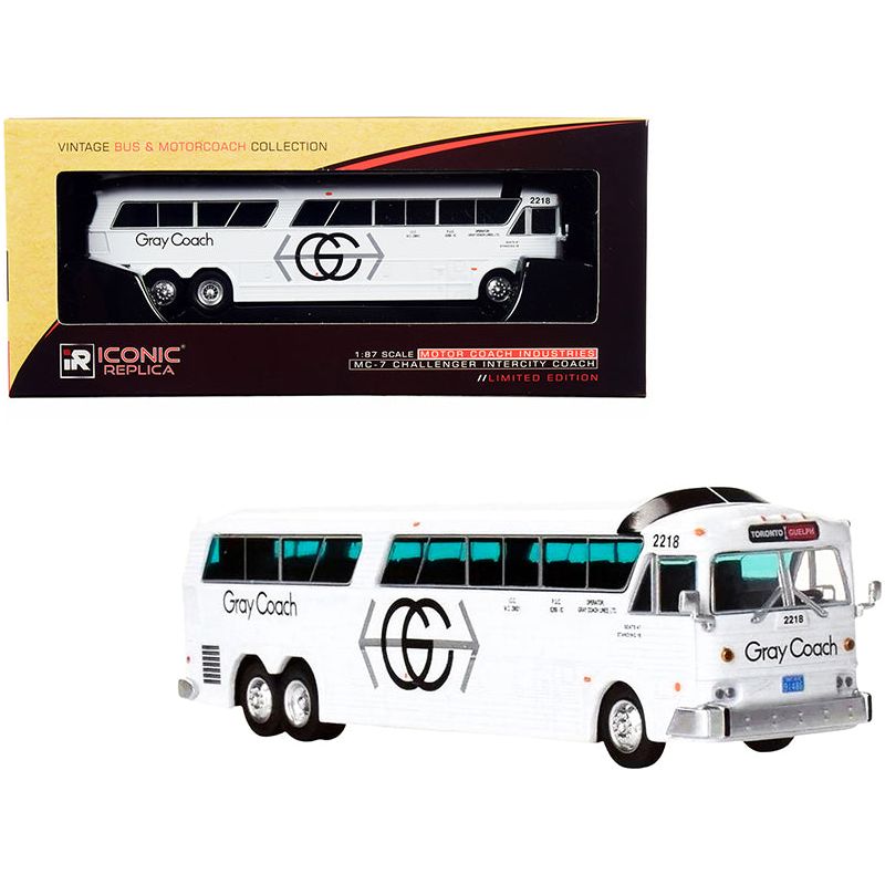 MCI MC - 7 Challenger Intercity Coach Bus White "Gray Coach" Toronto - Guelph (Canada) "Vintage Bus & Motorcoach Collection" 1/87 (HO) Diecast Model by Iconic Replicas - Iconic Replicas - ModelCars.com