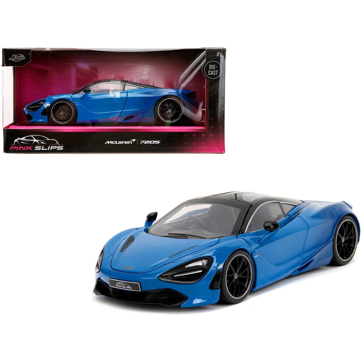McLaren 720S Blue and Dark Blue with Black Top "Pink Slips" Series 1/24 Diecast Model Car by Jada-Jada-ModelCars.com