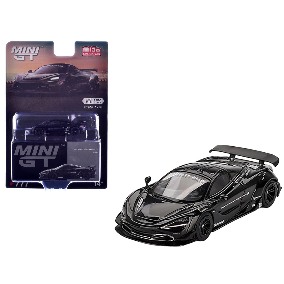 McLaren 720S LB-Works Black Limited Edition 1/64 Diecast Model Car by Mini GT-Mini GT-ModelCars.com