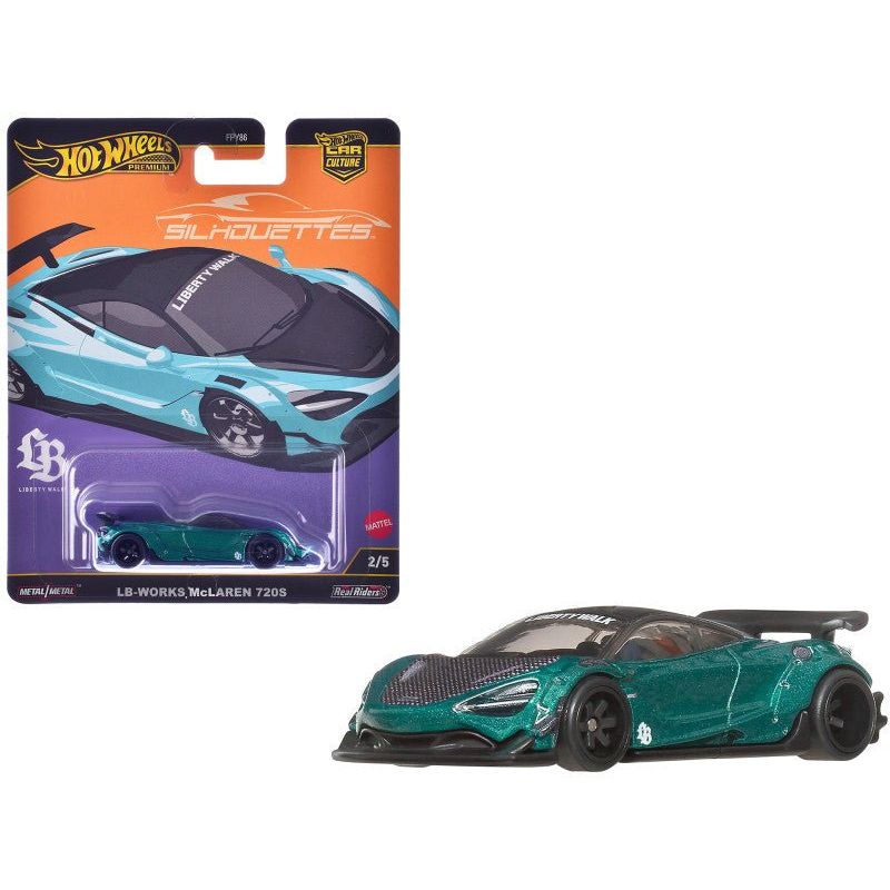 McLaren 720S "LB-Works" Green Metallic with Carbon Hood and Black Top "Silhouettes" Series Diecast Model Car by Hot Wheels-Hotwheels-ModelCars.com