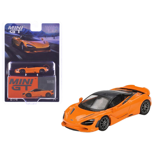 McLaren 750S McLaren Orange with Black Top Limited Edition 1/64 Diecast Model Car by Mini GT-Mini GT-ModelCars.com