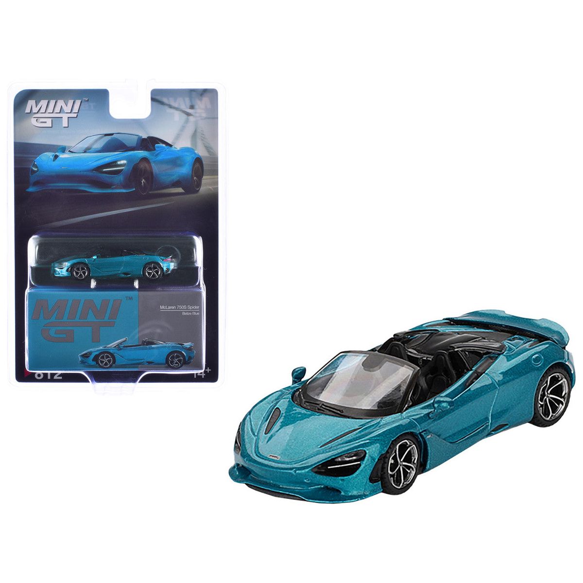 McLaren 750S Spider Belize Blue Metallic Limited Edition 1/64 Diecast Model Car by Mini GT-Mini GT-ModelCars.com