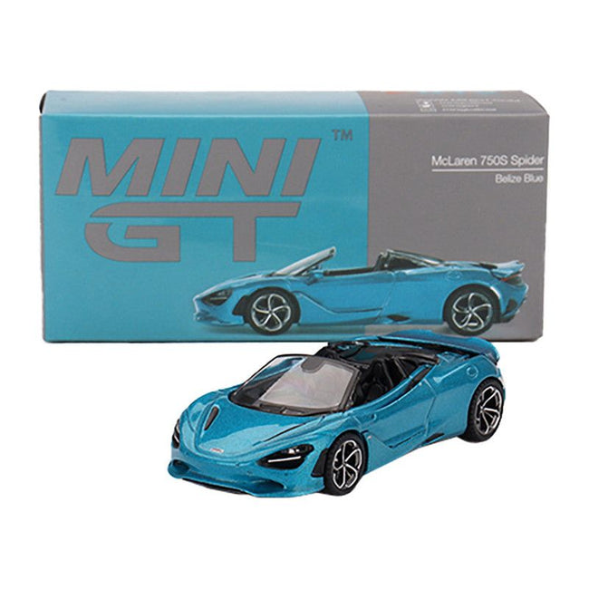 McLaren 750S Spider Belize Blue Metallic Limited Edition 1/64 Diecast Model Car by Mini GT-Mini GT-ModelCars.com