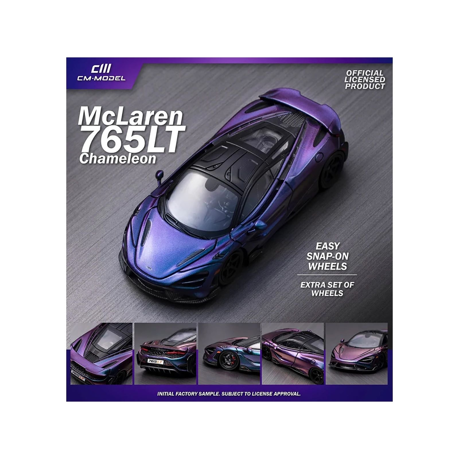 McLaren 765LT Chameleon Purple with Black Top and Extra Wheels 1/64 Diecast Model Car by CM Models - CM Models - ModelCars.com