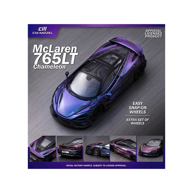 McLaren 765LT Chameleon Purple with Black Top and Extra Wheels 1/64 Diecast Model Car by CM Models - CM Models - ModelCars.com