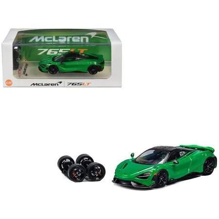 McLaren 765LT Green with Black Top and Extra Wheels 1/64 Diecast Model Car by CM Models-CM Models-ModelCars.com