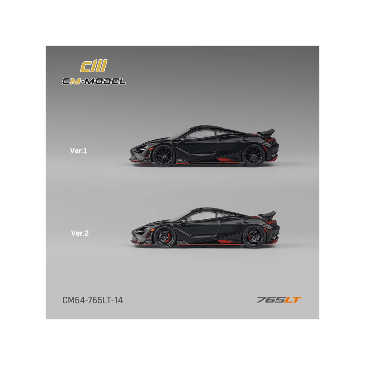 McLaren 765LT Matt Black with Red Accents and Extra Wheels 1/64 Diecast Model Car by CM Model-CM Models-ModelCars.com